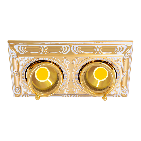 LUMINAIRE EN LAITON AVEC 2 SPOTS CARRÉS ORIENTABLES ET INCLINABLES COLLECTION SIENA EN PATINE OR BLANC