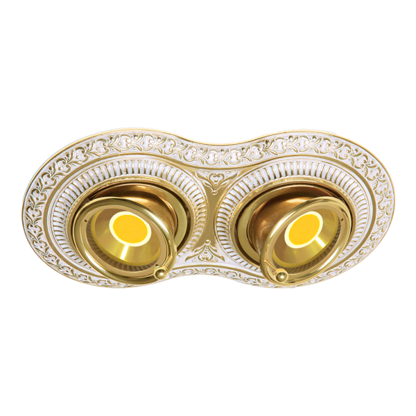 LUMINAIRE EN LAITON AVEC 4 PROJECTEURS RONDS ORIENTABLES ET INCLINABLES SAN SEBASTIAN TWO EN PATINE OR BLANC